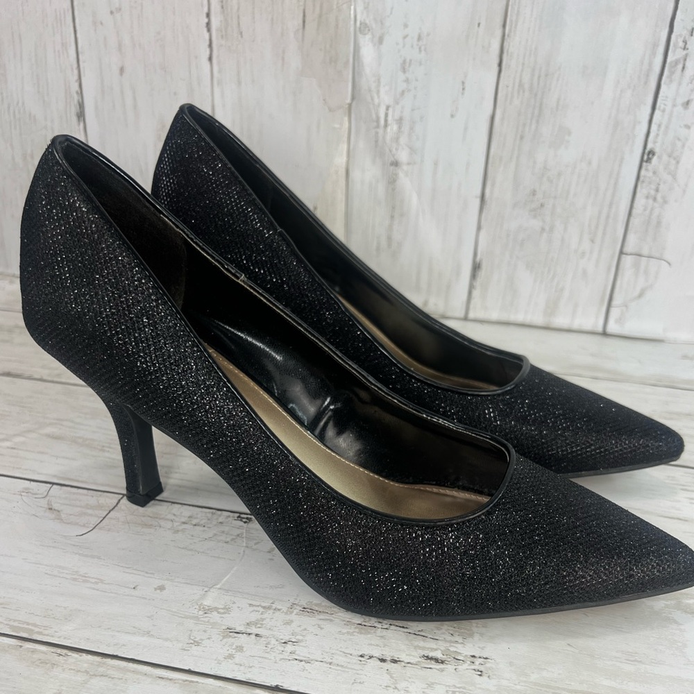 Fioni Night Womens 145282 Black Glittered Pointed Toe Slip On Size 9 Heels